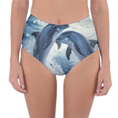 Dolphins Sea Ocean Water Reversible High-waist Bikini Bottoms