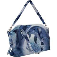 Dolphins Sea Ocean Water Canvas Crossbody Bag by Cemarart