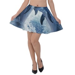 Dolphins Sea Ocean Water Velvet Skater Skirt by Cemarart