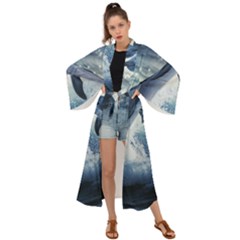 Dolphins Sea Ocean Water Maxi Kimono by Cemarart