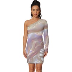 Silk Waves Abstract Long Sleeve One Shoulder Mini Dress by Cemarart