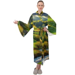 Countryside Landscape Nature Maxi Velvet Kimono