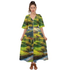 Countryside Landscape Nature Kimono Sleeve Boho Dress