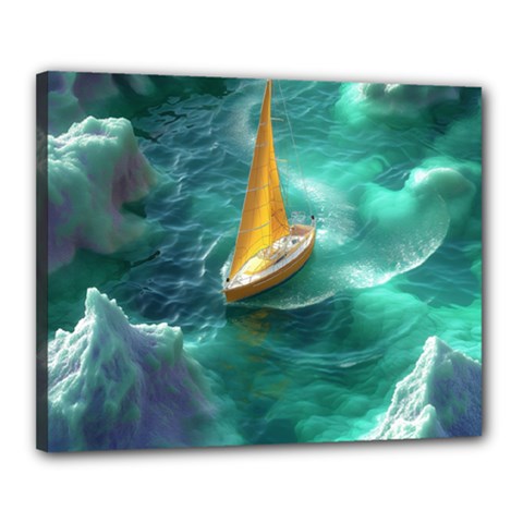 Seascape Boat Sailing Canvas 20  X 16  (stretched)