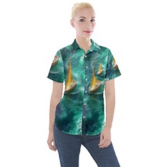 Seascape Boat Sailing Women s Short Sleeve Pocket Shirt