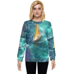 Seascape Boat Sailing Hidden Pocket Sweatshirt by Cemarart