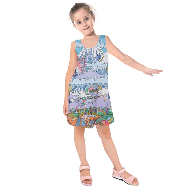 Art Psychedelic Mountain Kids  Sleeveless Dress