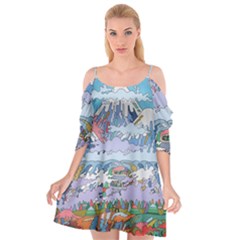 Art Psychedelic Mountain Cutout Spaghetti Strap Chiffon Dress by Cemarart