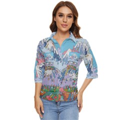 Art Psychedelic Mountain Women s Quarter Sleeve Pocket Shirt