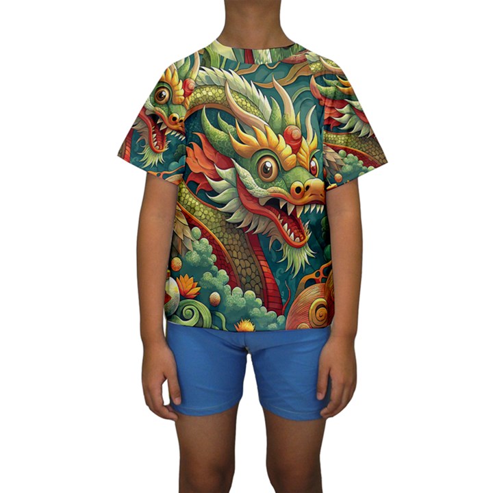 Chinese New Year – Year of the Dragon Kids  Short Sleeve Swimwear