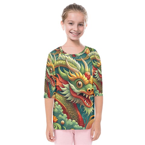 Chinese New Year ¨c Year Of The Dragon Kids  Quarter Sleeve Raglan T-shirt by Valentinaart