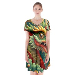 Chinese New Year ¨c Year Of The Dragon Short Sleeve V-neck Flare Dress