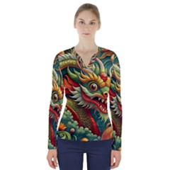 Chinese New Year ¨c Year Of The Dragon V-neck Long Sleeve Top