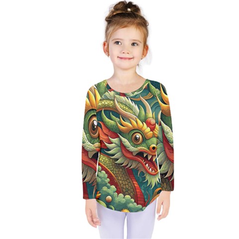 Chinese New Year ¨c Year Of The Dragon Kids  Long Sleeve T-shirt by Valentinaart