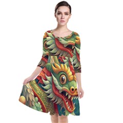 Chinese New Year ¨c Year Of The Dragon Quarter Sleeve Waist Band Dress