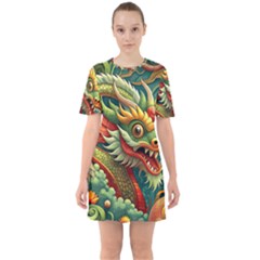 Chinese New Year ¨c Year Of The Dragon Sixties Short Sleeve Mini Dress