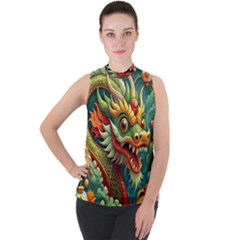 Chinese New Year ¨c Year Of The Dragon Mock Neck Chiffon Sleeveless Top