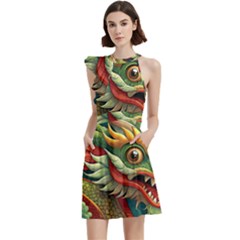 Chinese New Year ¨c Year Of The Dragon Cocktail Party Halter Sleeveless Dress With Pockets