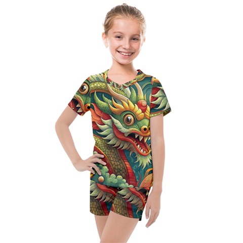 Chinese New Year ¨c Year Of The Dragon Kids  Mesh T-shirt And Shorts Set by Valentinaart