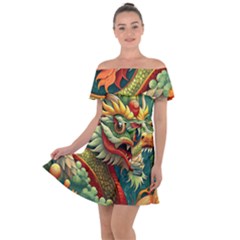 Chinese New Year ¨c Year Of The Dragon Off Shoulder Velour Dress by Valentinaart