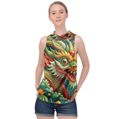 Chinese New Year ¨c Year Of The Dragon High Neck Satin Top