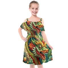 Chinese New Year ¨c Year Of The Dragon Kids  Cut Out Shoulders Chiffon Dress