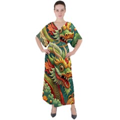 Chinese New Year ¨c Year Of The Dragon V-neck Boho Style Maxi Dress