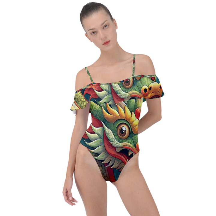 Chinese New Year – Year of the Dragon Frill Detail One Piece Swimsuit