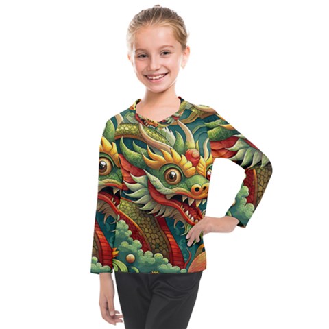 Chinese New Year ¨c Year Of The Dragon Kids  Long Mesh T-shirt by Valentinaart