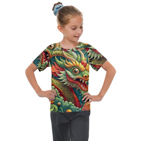 Chinese New Year ¨c Year Of The Dragon Kids  Mesh Piece T-shirt by Valentinaart