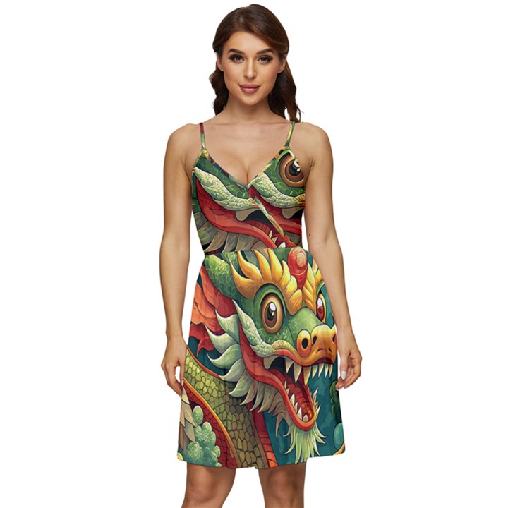Chinese New Year – Year of the Dragon V-Neck Pocket Summer Dress 