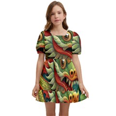 Chinese New Year ¨c Year Of The Dragon Kids  Short Sleeve Dolly Dress