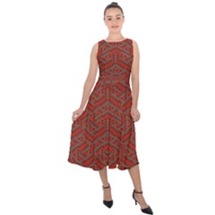 Hexagon Motif Geometric Tribal Style Pattern Midi Tie-Back Chiffon Dress