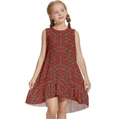 Hexagon Motif Geometric Tribal Style Pattern Kids  Frill Swing Dress by dflcprintsclothing