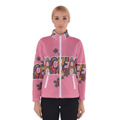 Flower Power Hippie Boho Love Peace Text Pink Pop Art Spirit Women s Bomber Jacket by Grandong