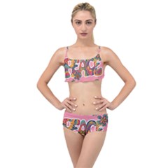 Flower Power Hippie Boho Love Peace Text Pink Pop Art Spirit Layered Top Bikini Set by Grandong