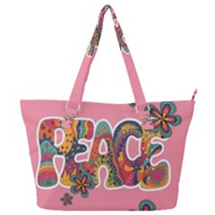 Flower Power Hippie Boho Love Peace Text Pink Pop Art Spirit Full Print Shoulder Bag by Grandong