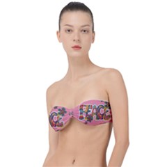 Flower Power Hippie Boho Love Peace Text Pink Pop Art Spirit Classic Bandeau Bikini Top  by Grandong