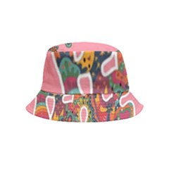 Flower Power Hippie Boho Love Peace Text Pink Pop Art Spirit Bucket Hat (kids) by Grandong