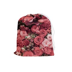 Pink Roses Flowers Love Nature Drawstring Pouch (large)