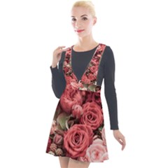 Pink Roses Flowers Love Nature Plunge Pinafore Velour Dress by Grandong