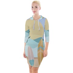 Beach Sea Surfboards Water Sand Drawing  Boho Bohemian Nature Quarter Sleeve Hood Bodycon Dress by Grandong