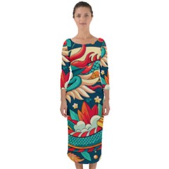 Chinese New Year ¨c Year Of The Dragon Quarter Sleeve Midi Bodycon Dress