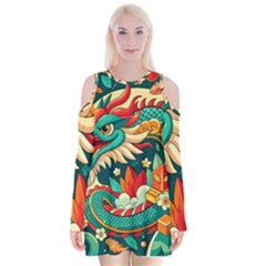 Chinese New Year ¨c Year Of The Dragon Velvet Long Sleeve Shoulder Cutout Dress