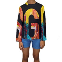 Abstract, Dark Background, Black, Typography,g Kids  Long Sleeve Swimwear