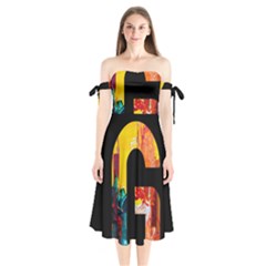 Abstract, Dark Background, Black, Typography,g Shoulder Tie Bardot Midi Dress