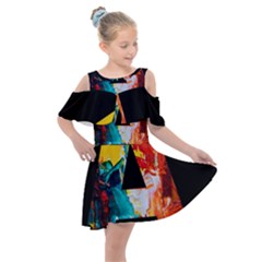 Bstract, Dark Background, Black, Typography,a Kids  Shoulder Cutout Chiffon Dress by nateshop