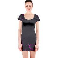 Butterflies, Abstract Design, Pink Black Short Sleeve Bodycon Dress