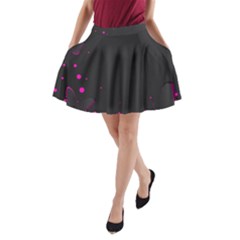 Butterflies, Abstract Design, Pink Black A-line Pocket Skirt
