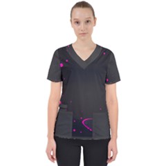 Butterflies, Abstract Design, Pink Black Women s V-neck Scrub Top by nateshop